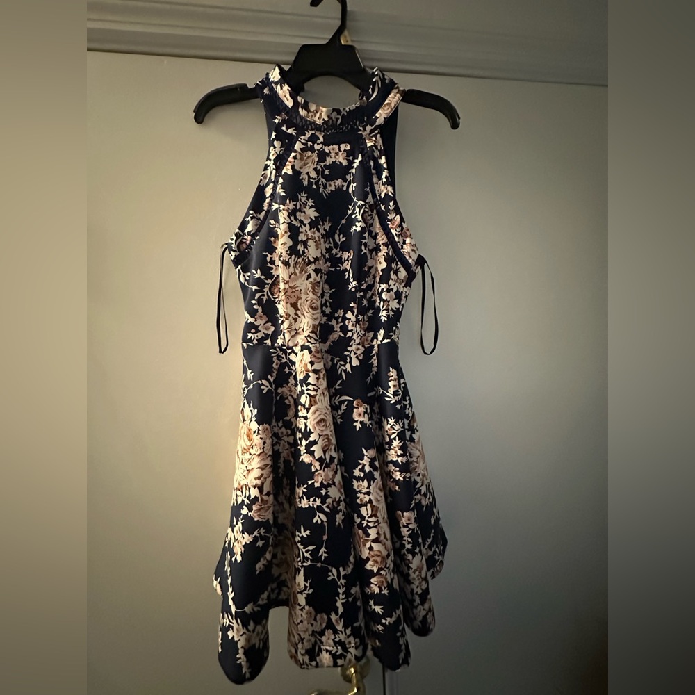 Navy and flowered dress